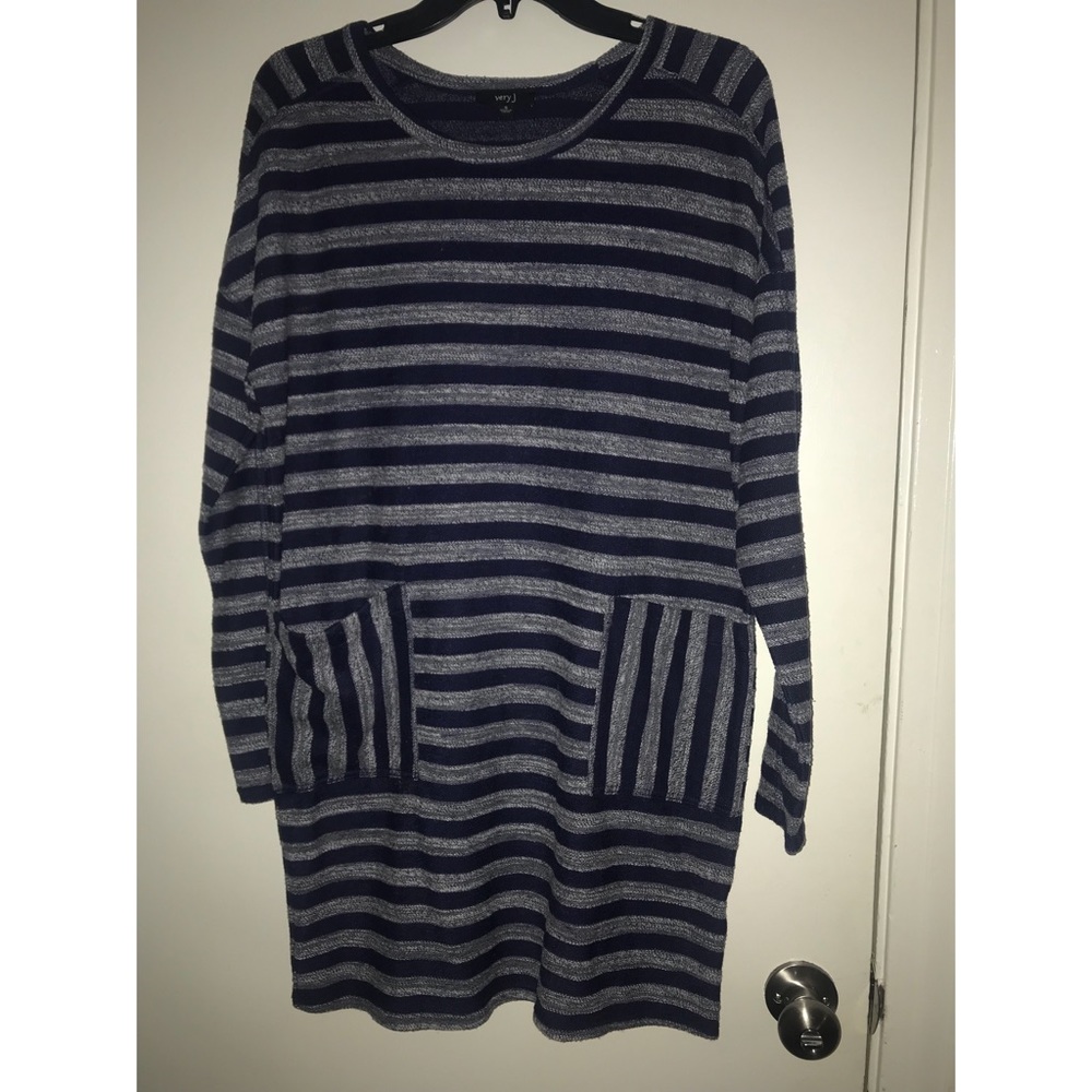 Navy and white striped dress